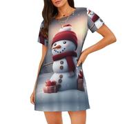 XTYGETY Damen-Nachthemd mit niedlichem Schneemann-Motiv "Merry Christmas", 1 Druck, für den Sommer, Nachthemd, Sleepshirt, Nachthemd, Schwarz , XL