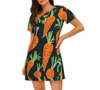 XTYGETY Happy Carrot Nahtloses Muster Print Damen Nachthemd Damen Nachtwäsche für Sommer Nachthemd Sleepshirt Sleepdress Nightshirts, Schwarz , XL