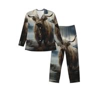 XTYGETY Schlafanzug für Herren, schottischer Retro-Druck, warm, langärmelig, Loungewear, 2-teilig, Nachtwäsche, Button-Down-Pyjama-Set (S-XL), Schwarz , S