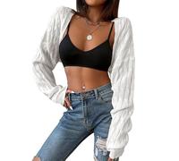 XuBa Bolero Damen Boleros Kurz Oversize Shrug Strickpullover Crop Top Für alle Jahreszeiten Strickjacke Cardigan Sweater