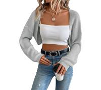 XuBa Bolero Damen Boleros Kurz Strickpullover Shrug Strickjacke Cardigan Sweater Solide Farbe Gerippt Crop Tops