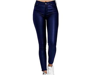 XUEBIN Damen-Leggings Aus Weichem Kunstleder Und PU Im Wet-Look, Durchgehende Hose Mit Elastischem Bund lederhose(Blue,XL)