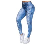 XUEBIN Jeanshose Damen Skinny Stretch-Jeans Mit Rissen Im Distressed Butt Lifting Lift Denim-Hose Boyfriend Slim Denim-Jeans In Übergröße Hoch Taillierte Röhrenjeans (Color : Light Blue, Size : M)