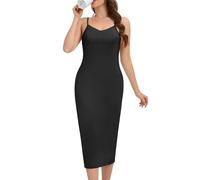 Xuepelit Unterkleid Damen lang klanges Nachthemd Damen Sommer Sexy Unterröcke lang Full Slip Spaghettiträger Kleid Negligee Petticoat Full Slip Damen langes Unterrock，Schwarz XXL