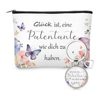 Xuniea 2 Stück Patentante Geschenke Kosmetiktasche Schlüsselanhänger Beste Patentante Geschenk für Fragen Danke Patin Geburtstag Taufe Konfirmation Kommunion Weihnachten