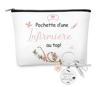 Xuniea Cadeaux Pour Infirmières 1 Trousse de Toilette 1 Porte-Clés Infirmière Avec Seringue Fleur Stéthoscope Infirmière Qui Déchire Trousse de Maquillage Cadeau Pour Noël Infirmière Collègue Femme
