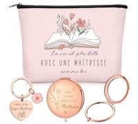 Xuniea Geschenke für Beste Freundin Schwester Oma Lehrerin 1 Kosmetiktasche 1 Reisespiegel und 1 Schlüsselanhänger mit Text Geburtstags- und Abschiedsgeschenk für Frauen(Lehrerin)