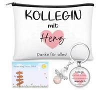 Xuniea Kollegen Abschiedsgeschenk Set Inspirierende Kosmetiktasche Schutzengel Schlüsselanhänger mit Grußkarte Glücksbringer Abschiedsgeschenk für Kollegen Freunde Ruhestand Jobwechsel