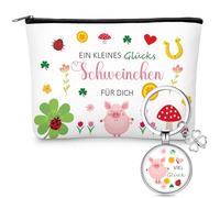 Xuniea Viel Glück Geschenke Set Kleeblätter Glücksbringer Schlüsselanhänger Glücksschwein Kosmetiktasche Mutmacher Dankeschön Geschenk für Freund Geburtstag Weihnachten Abschiedsgeschenk Kollegen