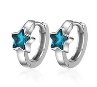 XUNXIANZHAO 925 Sterling Silber Zirkonia Blau Stern Klein Creolen Ohrringe für Frauen,Damen,Mädchen,Kinder