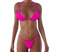 XUNYU Bikini-Set Bandage Solid Brazilian Badesachen Swimwear Zweiteiliger Badeanzug Badebekleidung Gepolstert Tanga, Bikinis Set fluoreszierend pink, Medium