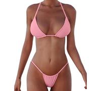 XUNYU Bikini-Set Bandage Solid Brazilian Swimwear Zweiteiliger Badeanzug Gepolstert Tanga Badeanzug, Bikini-Set Pink, Medium
