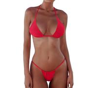 XUNYU Bikini-Set Bandage Solid Brazilian Swimwear Zweiteiliger Badeanzug Gepolstert Tanga Badeanzug, Bikinis-Set rot, Large
