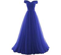 XUYUDITA Damen Lang Schulterfrei Ballkleider V Ausschnitt Prinzessin Brautjungfer Hochzeitskleid Tüll Abendkleider, königsblau, 46