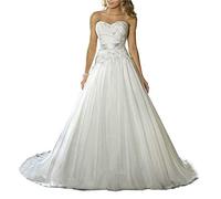XUYUDITA Frau Neue Chiffon Spitze Abziehbild Kirche Strand wei? Elfenbein Brautkleider Elfenbein-44