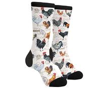 XVBCDFG Lustige Socken mit Mops-Motiv, lässig, sportlich, verrückt, niedlich, Crew-Socken für Damen und Herren, Hahn Huhn, One size