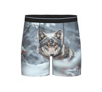 XVBCDFG Majestic Snowy Wolf Herren-Boxershorts, weich, verlängerte Länge, Herren-Unterwäsche, Boxershorts, Größe XL, mehrfarbig, L