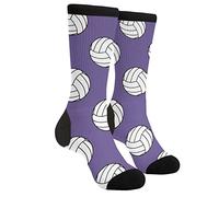 XVBCDFG Socken im Vintage-Stil, zwei Halbkugeln, alte Geschichte, beige, für Herren und Damen, lustig, verrückte Neuheit, Crew-Socken, lässig, athletisch, Sport, Kleid, Weißer Volleyball, Violett,