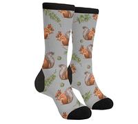 XVBCDFG Socken mit Eichhörnchen-Waldtier-Motiv, lustige lustige lustige Crew-Socken für Herren und Damen, Freizeitsocken, Eichhörnchen Waldtier Grau, One size