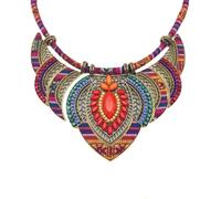 XVICO Boho Halskette für Damen - Ethnischer Vintage Statement Halskette mit großem bunten Anhänger, Böhmischer Modeschmuck für Festival, Sommer & Strand, Boho Choker