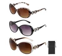 XWCHASA 3 Stück Retro Sonnenbrille Damen Polarisiert,Sunglasses Woman,Vintage Sonnenbrille Damen Rund UV400 Schutz mit Wasserdichter Aufbewahrungstasche