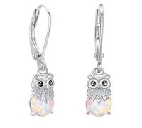 XWN Damen Eule Hängende Ohrringe Silber 925 Niedliche Tier Hängeohrringe mit Opal Mädchen Kinder Ohrringe Schmuck