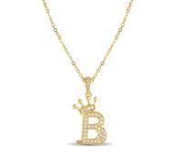 XWN Damen Kette mit Buchstaben B 14K Gold Vergoldet Halskette mit Kronen Initialien Goldene Edelstahl Zirkonia Buchstabenkette
