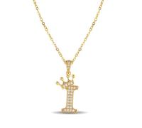 XWN Damen Kette mit Buchstaben I 14K Gold Vergoldet Halskette mit Kronen Initialien Goldene Edelstahl Zirkonia Buchstabenkette