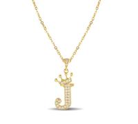 XWN Damen Kette mit Buchstaben J 14K Gold Vergoldet Halskette mit Kronen Initialien Goldene Edelstahl Zirkonia Buchstabenkette