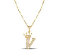 XWN Damen Kette mit Buchstaben V 14K Gold Vergoldet Halskette mit Kronen Initialien Goldene Edelstahl Zirkonia Buchstabenkette