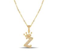 XWN Damen Kette mit Buchstaben Z 14K Gold Vergoldet Halskette mit Kronen Initialien Goldene Edelstahl Zirkonia Buchstabenkette