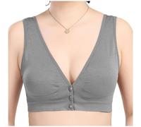 XWSM Baumwolle Mittlere Ältere Frauen BH Verschluss Vorne Senioren Damen Drahtlose Mastektomie BH Mit Tasche Brust Pad Bralette (Color : Gray, Size : M/Medium)