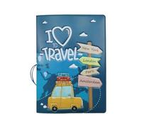 XXCLW Niedliches Reisezubehör, Reisepasshülle, PVC, 3D-Druck, Leder, Herren, Reisepasshülle, Kartenhalter, Ausweishalter, blau, Einheitsgröße