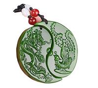 XXHNBF Gebetskette, Chinesische grüne Jade-Drachen-Phoenix-Anhänger-Halskette, glückverheißendes Edelstein-Amulett, 1 Stück, 49 x 29 8 mm