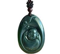 XXHNBF Gebetskette, Natürliche Hetian Jade Lachender Buddha Halskette, Feng Shui Reichtum Reiki Kristall Meditation Anhänger, Unisex Edelstein Schmuck Geschenk 1 STK