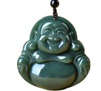 XXHNBF Gebetskette, Natürliche Hetian Jade Lachender Buddha Halskette, Feng Shui Reiki Kristall Anhänger for Damen Herren, Pullover Kette Schmuck Geschenk 1 STK
