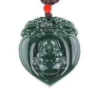 XXHNBF Gebetskette, Natürliche Hetian Jade Lachender Buddha Halskette, Jadeit Feng Shui Amulett Anhänger for Wohlstand Geld Reiki Chakra Meditation 1 STK