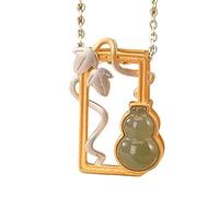 XXHNBF Gebetskette, Natürliche Hetian Jade Wu Lou Anhänger Halskette, Feng Shui Kürbisamulett for Wohlstand, Geld, Glück, Reiki Chakra Kristall Talisman, 1 Stück