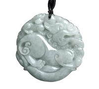 XXHNBF Gebetskette, Natürliche Smaragd Jadeit Doppelseitige Pixiu Halskette, Feng Shui Reichtum Amulett for Wohlstand Liebe Glück, Unisex Jade Anhänger Geschenk 1Stk