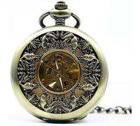XXJYOPHQ Taschenuhr, Vintage-Taschenuhr, Vintage mit hohlem Fisch, Bronze, mechanisch, mit Handaufzug, Taschenuhr for Herren und Damen mit Kette