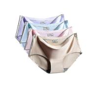 (XXL)4pcs Ice Silk Seamless Ladies Underwear Sexy Mid-waist Spandex Cotton Briefs