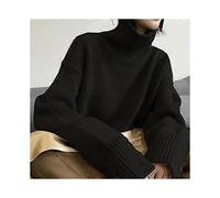 (XXL,black)Autumn And Winter New Thick Cashmere Sweater Women High Neck Pullover Sweater Warm Loose Knitted Base Sweater Jacket Tops