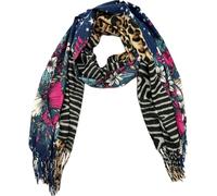 XXL Blumen Stern Leopard Herbst Winter Schal Stola Tuch Übergangsschal Baumwolle mit Fransen Leo (Blau)