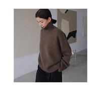 (XXL,brown)Autumn And Winter New Thick Cashmere Sweater Women High Neck Pullover Sweater Warm Loose Knitted Base Sweater Jacket Tops