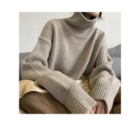 (XXL,camel)Autumn And Winter New Thick Cashmere Sweater Women High Neck Pullover Sweater Warm Loose Knitted Base Sweater Jacket Tops