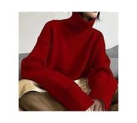 (XXL,red)Autumn And Winter New Thick Cashmere Sweater Women High Neck Pullover Sweater Warm Loose Knitted Base Sweater Jacket Tops