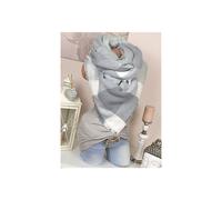 XXL-Schal, kariert, mit Fransen und Sternenmuster, karierter Poncho, grau-weißer Schal