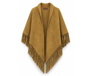 XXL-Schal "Sioux", Damen, braun (cognac), 100% Rindsleder, COLLEZIONE ALESSANDRO, unifarben, Basic, Modetücher, aus echtem Wildleder, Made in Italy (25189317-0) cognac