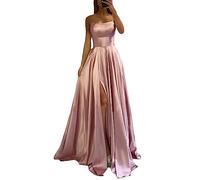 xxxiticat Damen Elegant Lange Ballkleider Satin A-Linie Hochzeitskleid Abendkleider Sexy Neckholder Spaghetti Brautkleid Kleider Lang Prinzessin Brautjungfer Kleid