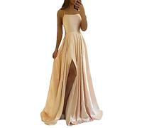 xxxiticat Damen Elegant Lange Ballkleider Satin A-Linie Hochzeitskleid Abendkleider Sexy Neckholder Spaghetti Brautkleid Kleider Lang Prinzessin Brautjungfer Kleid